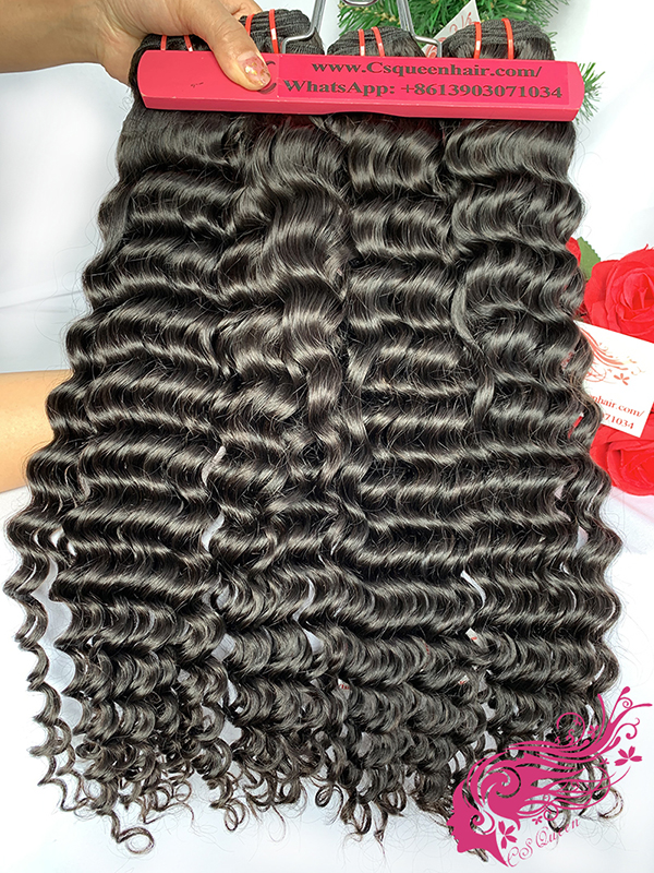 Csqueen 9A Deep Wave Hair Weave 2 Bundles with 5*5 Transparent lace Closure Human Hair
